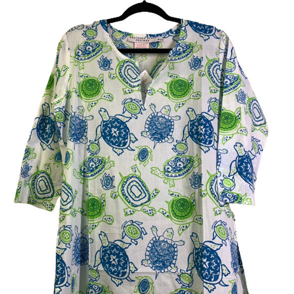 GRETCHEN‎ SCOTT Blue & Green Turtle Print Cotton Tunic Dress - NWT - Picture 5 of 13
